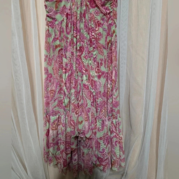 Misa Los Angeles Ava Midi Dress in Vintage Paisley, Stretch Mesh, Ruched Bodice. - Picture 4 of 16